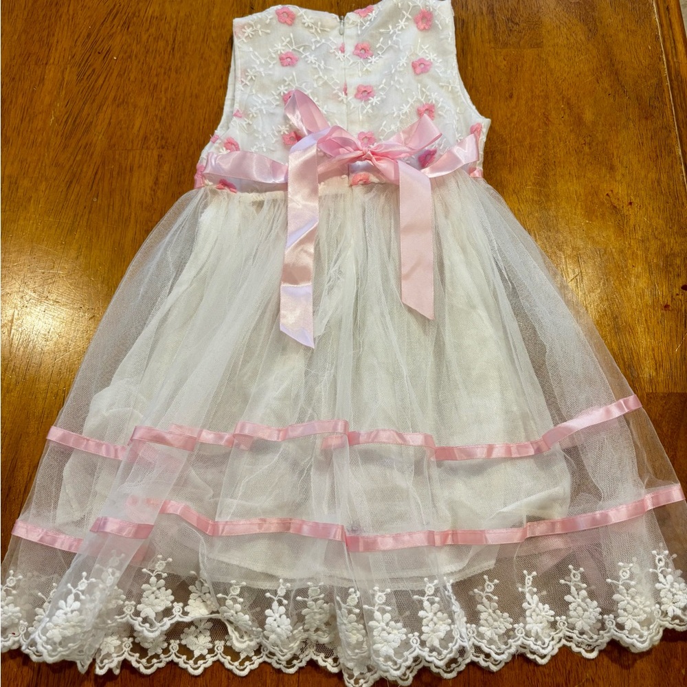 Girls White & Pink Floral Tulle Dress – Size 4T/5T (Boutique) - Picture 5 of 7